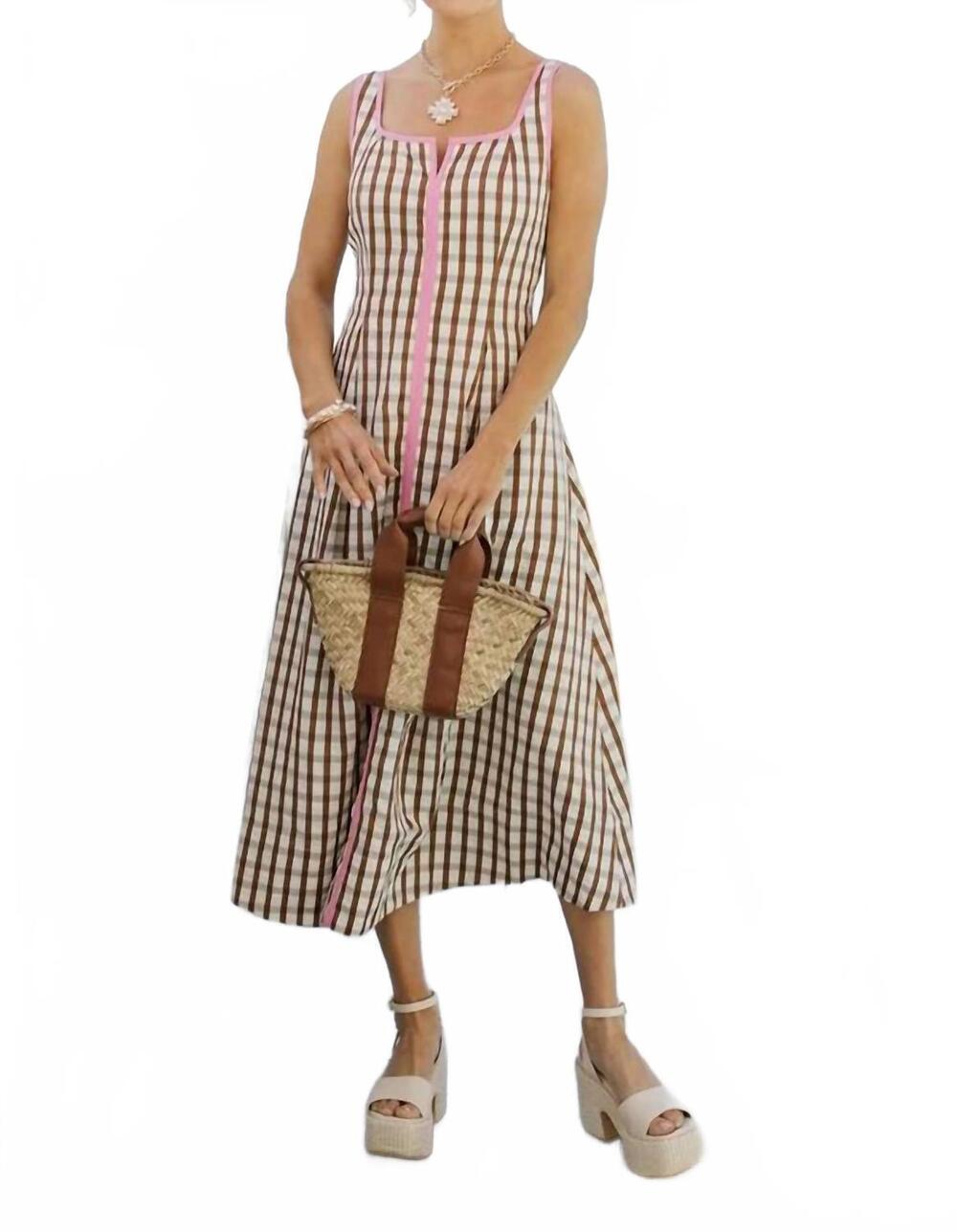 NEW THML thin strap midi dress in brown gingham - Picture 8 of 9